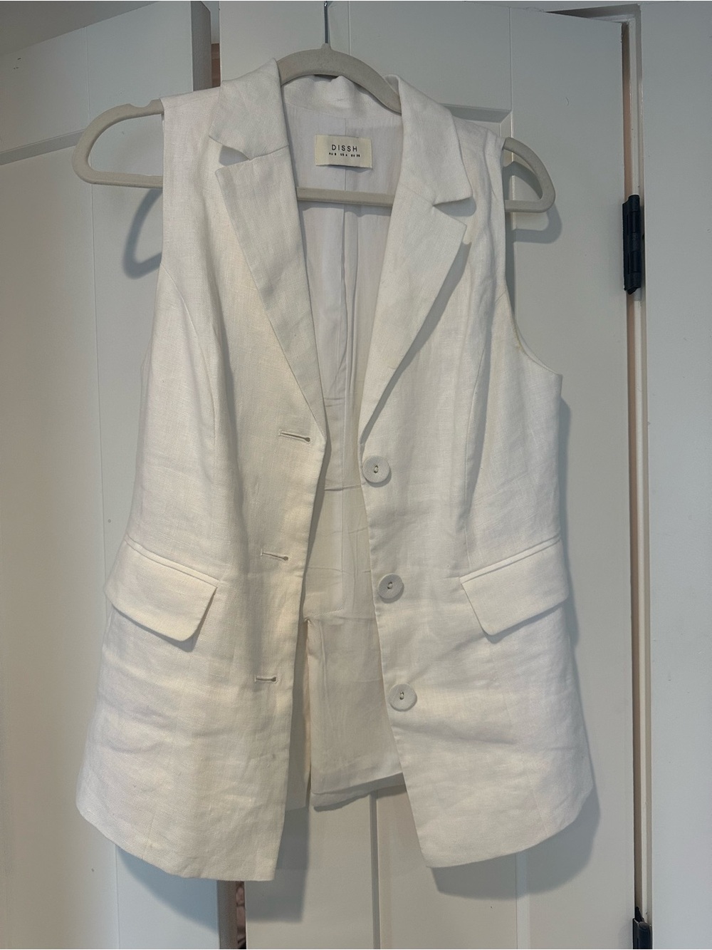 DISSH Cream Sleeveless Linen Blazer Vest
